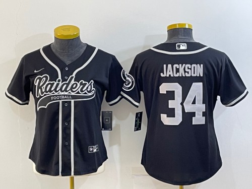 Women's Las Vegas Raiders #34 Bo Jackson Black With Patch Cool Base Stitched Baseball Jersey(Run Small)